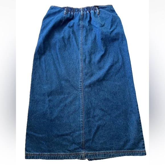 BILL BLASS Denim SKIRT Blue Long  Button POCKETS Size 16 Maxi 32” waist - Picture 2 of 10